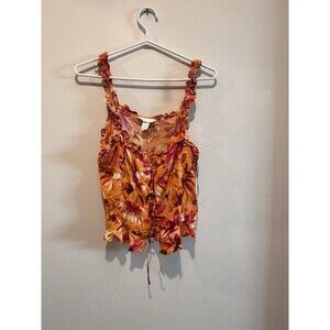 H&M Floral Ruffle Boho Cropped Lace Up Tank Top M
